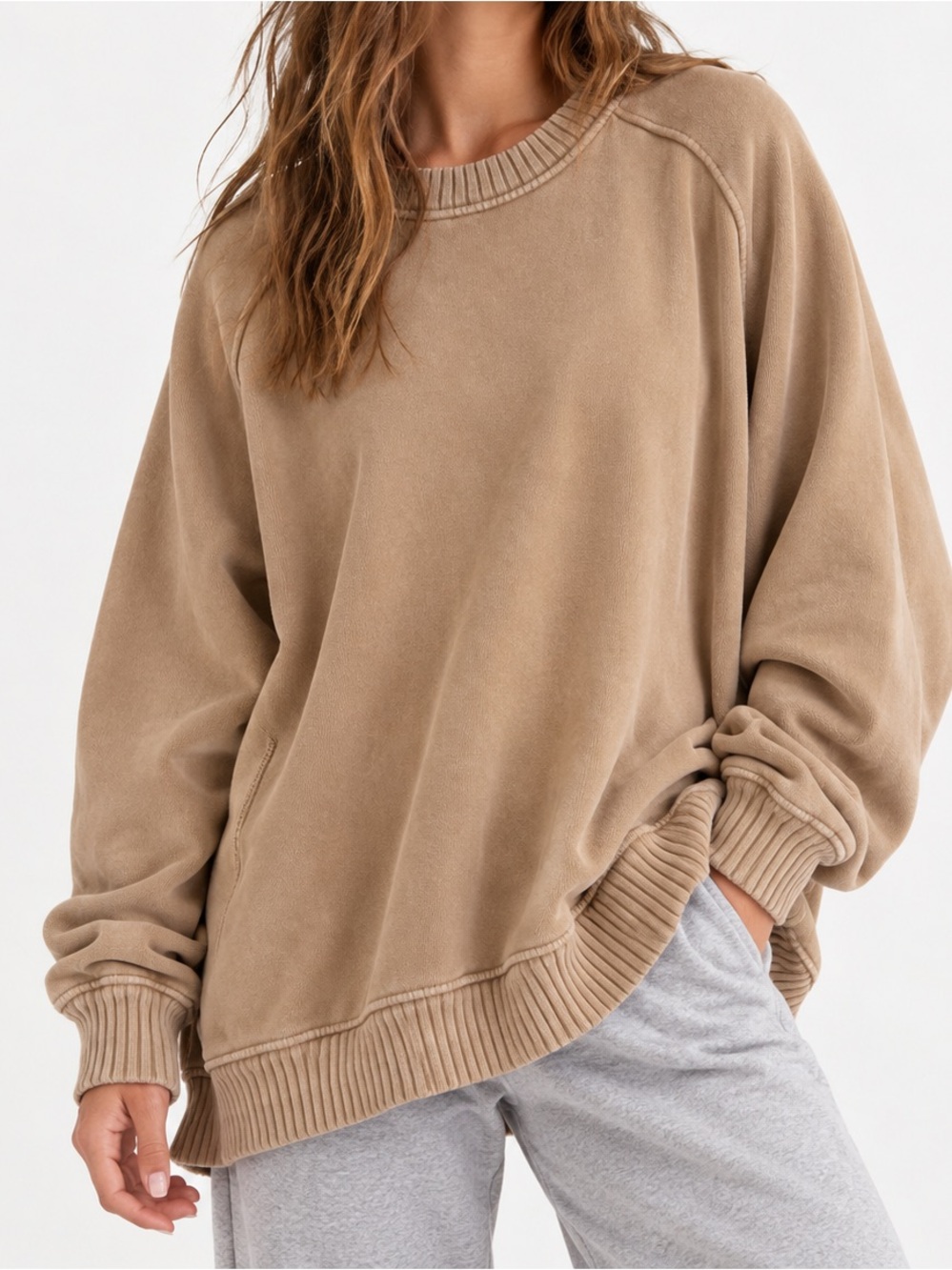 Aerie Oversized Crewneck Sweatshirt in Camel Size XL